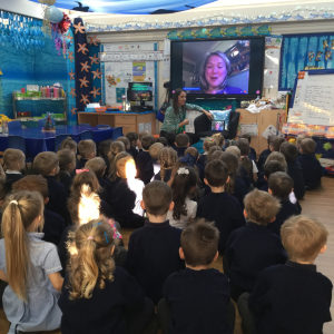 Virtual marine education session for a class at a school